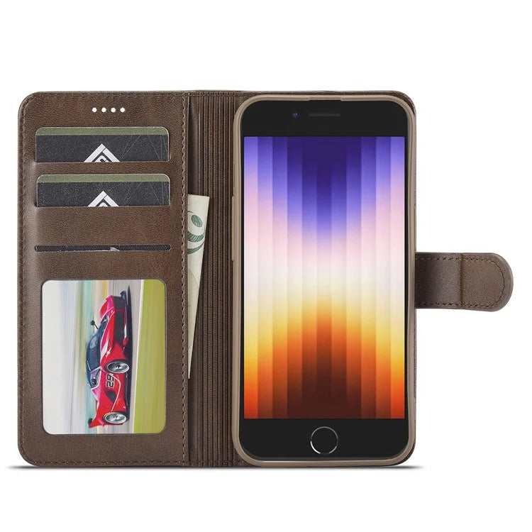 LC.IMEEKE For iPhone SE (2024) Case Calf Texture Magnetic Clasp Stand Phone Cover