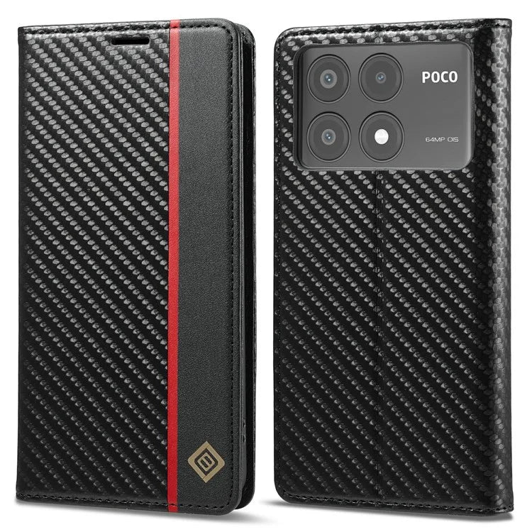 LC.IMEEKE For Xiaomi Poco X6 Pro 5G / Redmi K70E 5G Case PU Leather Carbon Fiber Texture Stand Folio Phone Cover