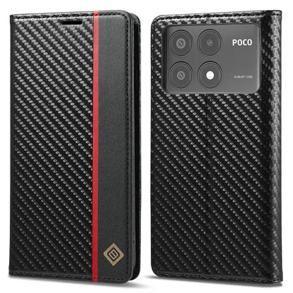 LC.IMEEKE For Xiaomi Poco X6 Pro 5G / Redmi K70E 5G Case PU Leather Carbon Fiber Texture Stand Folio Phone Cover
