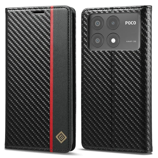 LC.IMEEKE For Xiaomi Poco X6 Pro 5G / Redmi K70E 5G Case PU Leather Carbon Fiber Texture Stand Folio Phone Cover