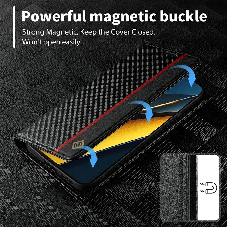 LC.IMEEKE For Xiaomi Poco X6 Pro 5G / Redmi K70E 5G Case PU Leather Carbon Fiber Texture Stand Folio Phone Cover