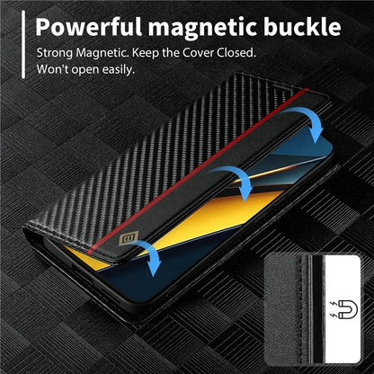 LC.IMEEKE For Xiaomi Poco X6 Pro 5G / Redmi K70E 5G Case PU Leather Carbon Fiber Texture Stand Folio Phone Cover