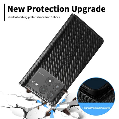 LC.IMEEKE For Xiaomi Poco X6 Pro 5G / Redmi K70E 5G Case PU Leather Carbon Fiber Texture Stand Folio Phone Cover