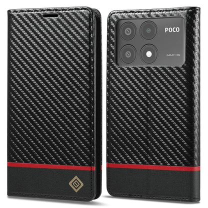 LC.IMEEKE For Xiaomi Poco X6 Pro 5G / Redmi K70E 5G Case PU Leather Carbon Fiber Texture Stand Folio Phone Cover