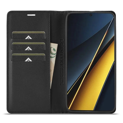 LC.IMEEKE For Xiaomi Poco X6 Pro 5G / Redmi K70E 5G Case PU Leather Carbon Fiber Texture Stand Folio Phone Cover