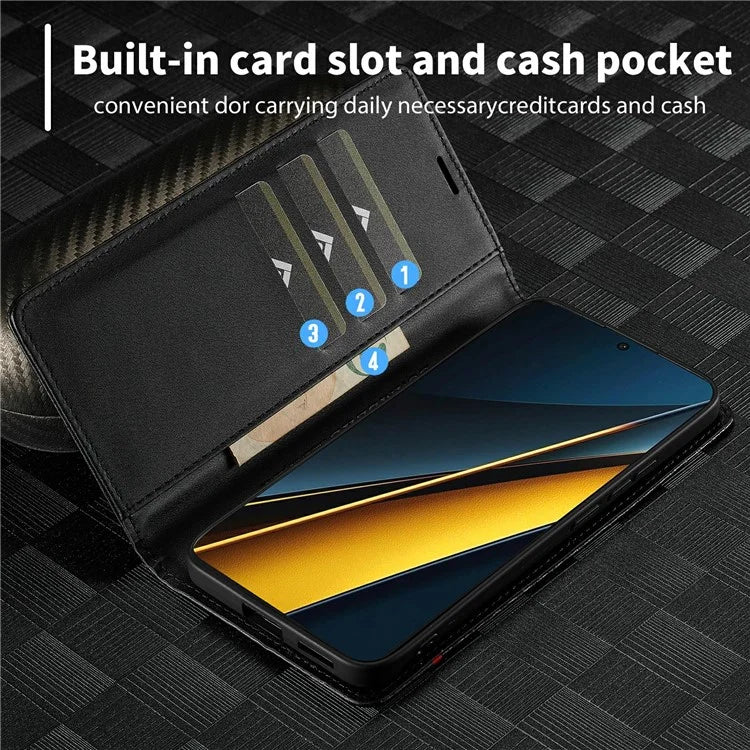 LC.IMEEKE For Xiaomi Poco X6 Pro 5G / Redmi K70E 5G Case PU Leather Carbon Fiber Texture Stand Folio Phone Cover