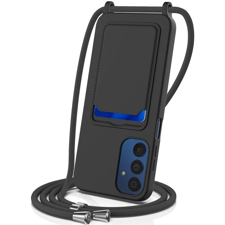 For Samsung Galaxy A15 4G / A15 5G Case Liquid Silicone Shockproof Phone Cover with Lanyard and Card Slot
