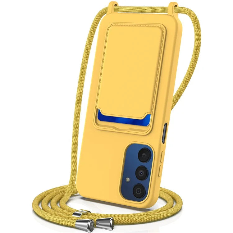 For Samsung Galaxy A15 4G / A15 5G Case Liquid Silicone Shockproof Phone Cover with Lanyard and Card Slot