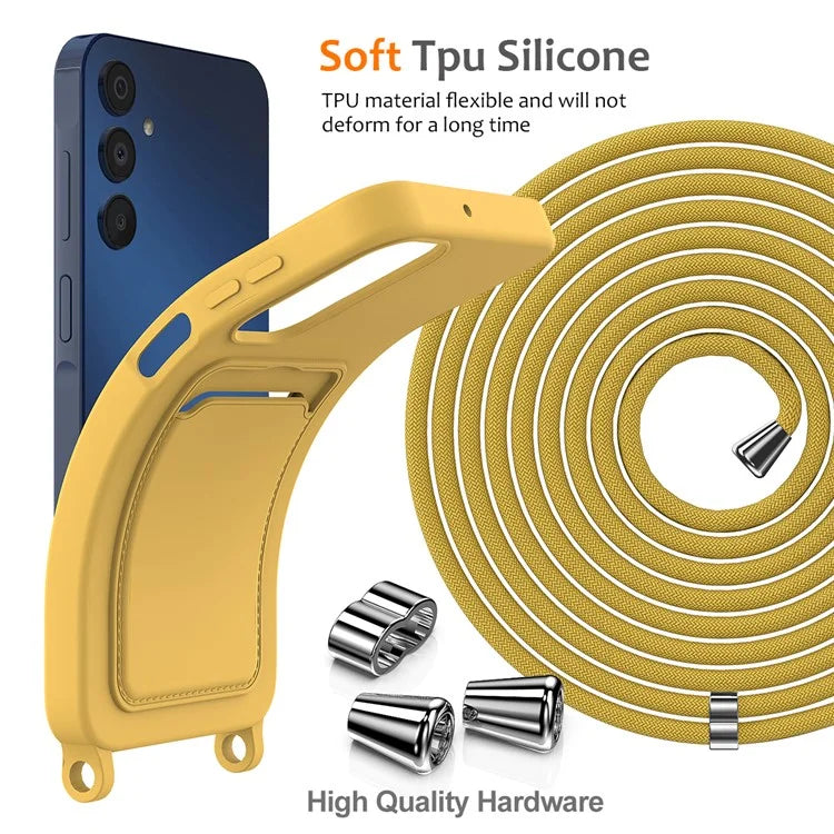 For Samsung Galaxy A15 4G / A15 5G Case Liquid Silicone Shockproof Phone Cover with Lanyard and Card Slot