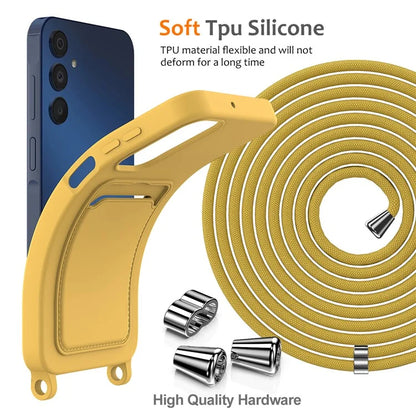 For Samsung Galaxy A15 4G / A15 5G Case Liquid Silicone Shockproof Phone Cover with Lanyard and Card Slot