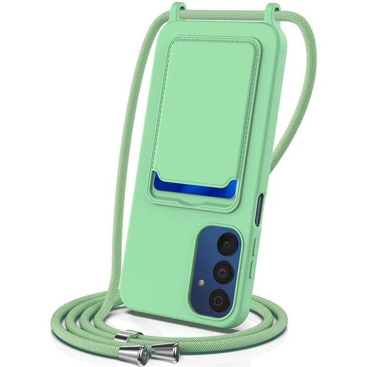 For Samsung Galaxy A15 4G / A15 5G Case Liquid Silicone Shockproof Phone Cover with Lanyard and Card Slot