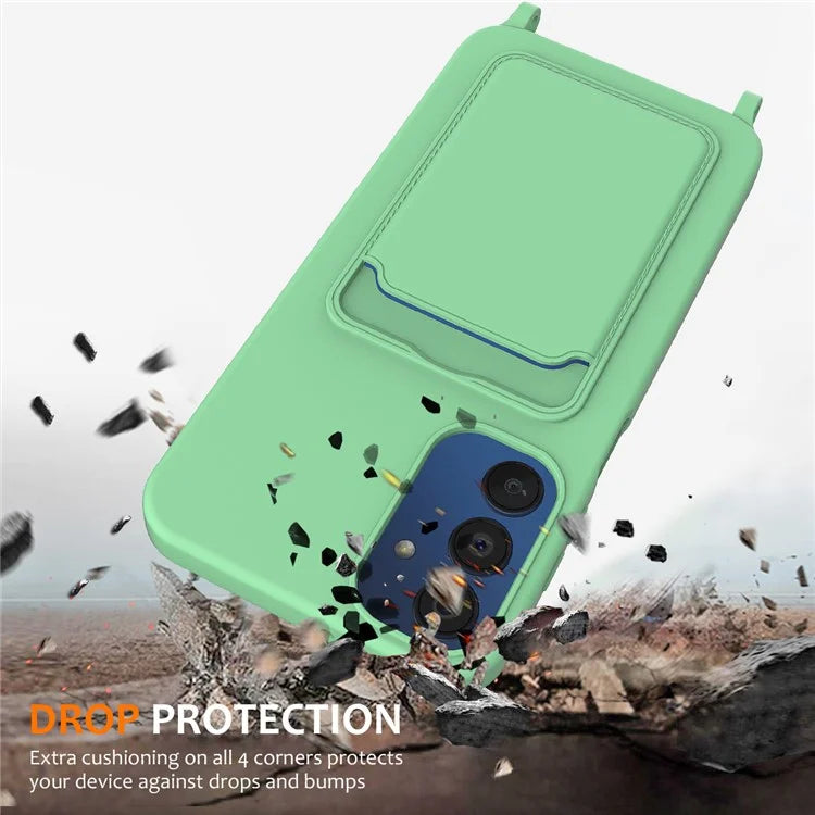For Samsung Galaxy A15 4G / A15 5G Case Liquid Silicone Shockproof Phone Cover with Lanyard and Card Slot