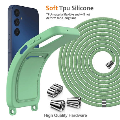 For Samsung Galaxy A15 4G / A15 5G Case Liquid Silicone Shockproof Phone Cover with Lanyard and Card Slot