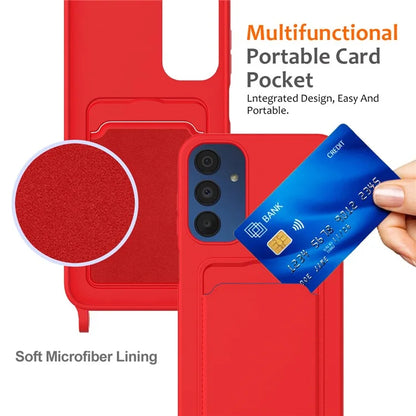 For Samsung Galaxy A15 4G / A15 5G Case Liquid Silicone Shockproof Phone Cover with Lanyard and Card Slot