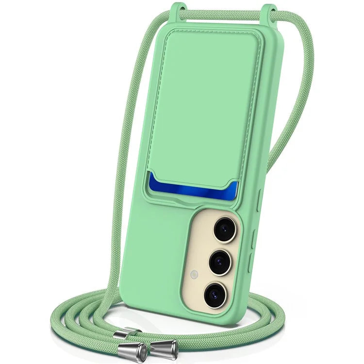 For Samsung Galaxy A35 5G Phone Case Card Slot Liquid Silicone Cover with Lanyard