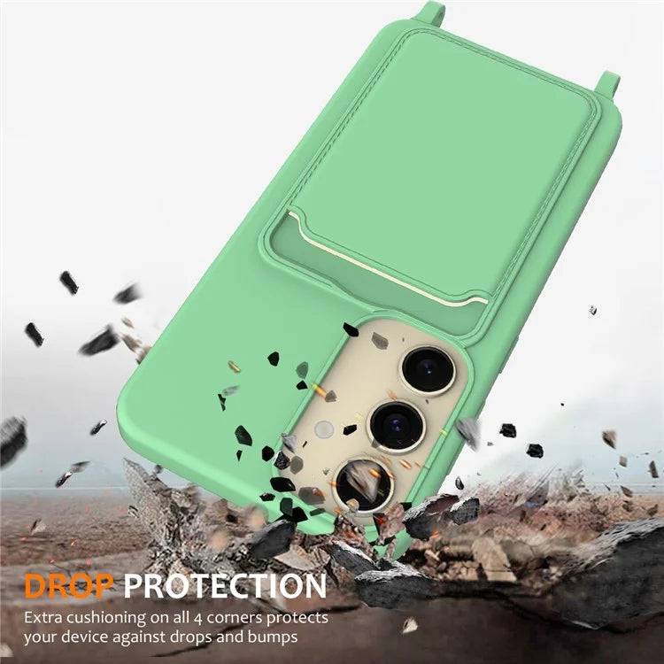 For Samsung Galaxy A35 5G Phone Case Card Slot Liquid Silicone Cover with Lanyard