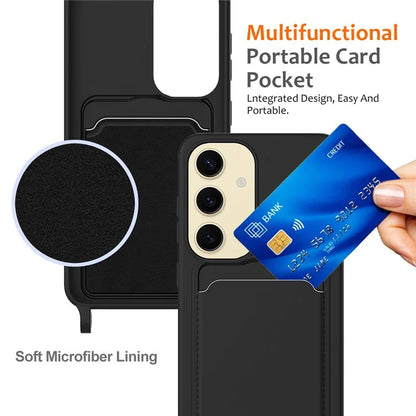 For Samsung Galaxy A35 5G Phone Case Card Slot Liquid Silicone Cover with Lanyard