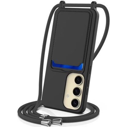 For Samsung Galaxy A55 5G Case Liquid Silicone Card Holder Back Phone Cover with Adjustable Lanyard