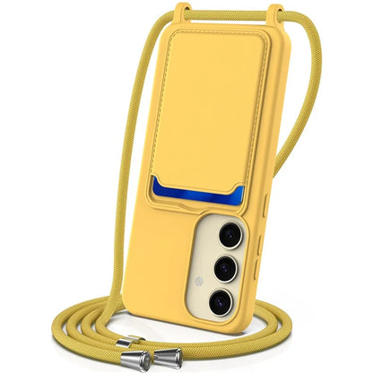 For Samsung Galaxy A55 5G Case Liquid Silicone Card Holder Back Phone Cover with Adjustable Lanyard