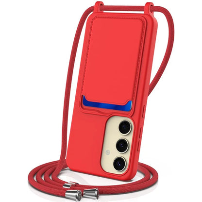 For Samsung Galaxy A55 5G Case Liquid Silicone Card Holder Back Phone Cover with Adjustable Lanyard