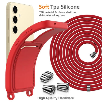 For Samsung Galaxy A55 5G Case Liquid Silicone Card Holder Back Phone Cover with Adjustable Lanyard