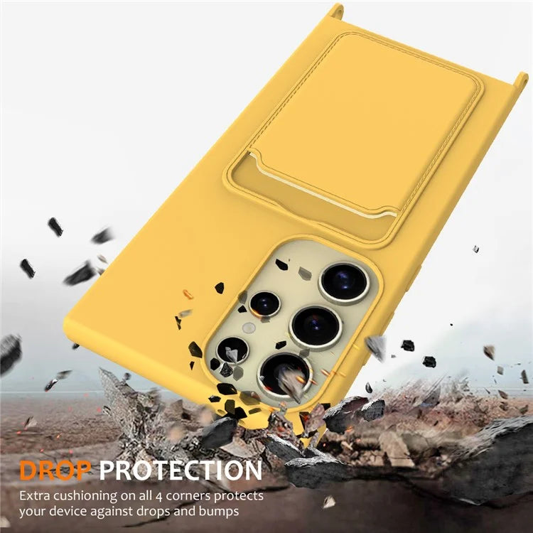 For Samsung Galaxy S24 Ultra Case with Card Holder Liquid Silicone Silky Touch Phone Cover