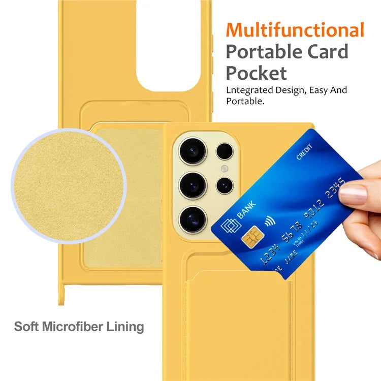 For Samsung Galaxy S24 Ultra Case with Card Holder Liquid Silicone Silky Touch Phone Cover