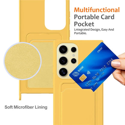 For Samsung Galaxy S24 Ultra Case with Card Holder Liquid Silicone Silky Touch Phone Cover
