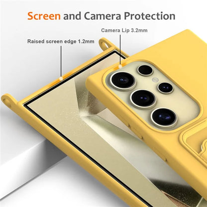 For Samsung Galaxy S24 Ultra Case with Card Holder Liquid Silicone Silky Touch Phone Cover