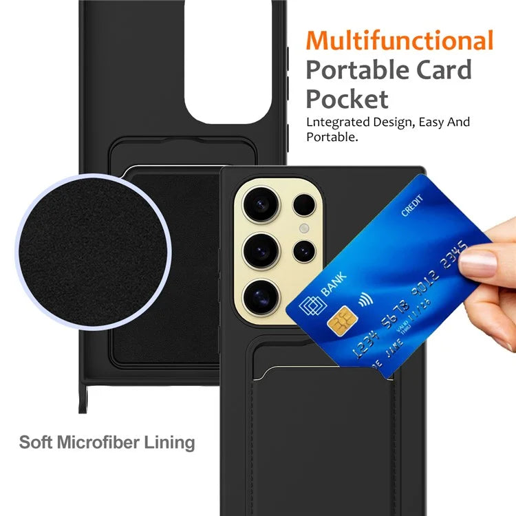 For Samsung Galaxy S24 Ultra Case with Card Holder Liquid Silicone Silky Touch Phone Cover