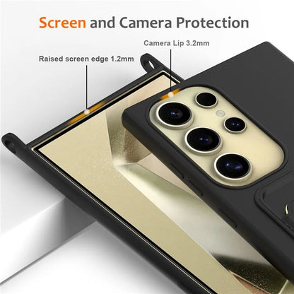 For Samsung Galaxy S24 Ultra Case with Card Holder Liquid Silicone Silky Touch Phone Cover