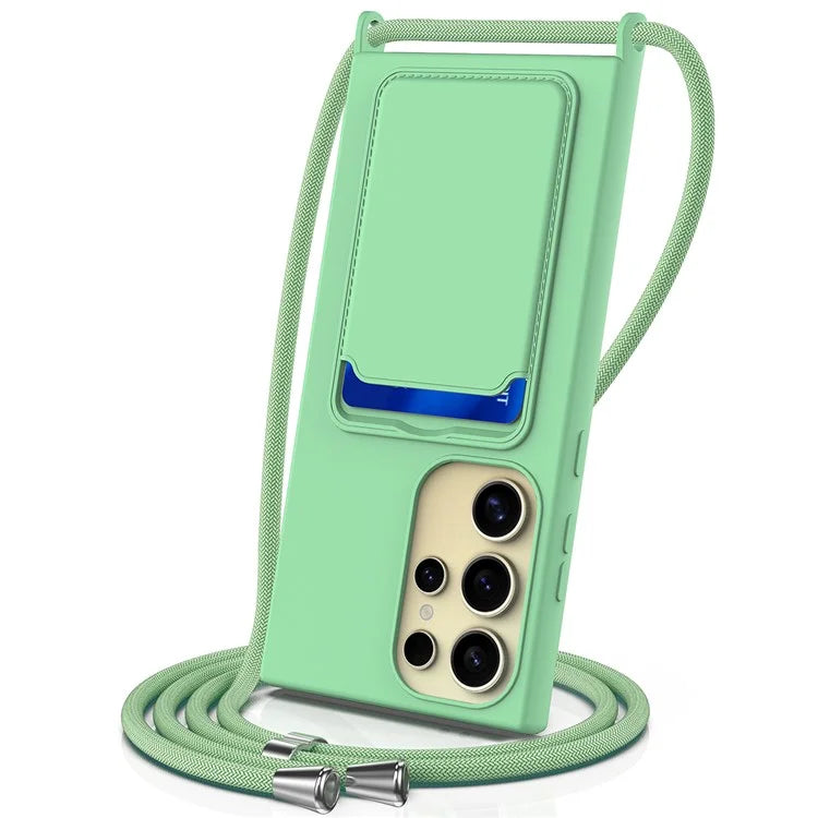 For Samsung Galaxy S24 Ultra Case with Card Holder Liquid Silicone Silky Touch Phone Cover