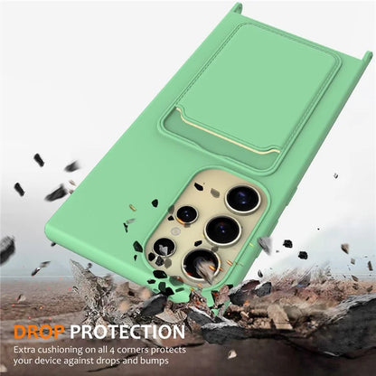 For Samsung Galaxy S24 Ultra Case with Card Holder Liquid Silicone Silky Touch Phone Cover