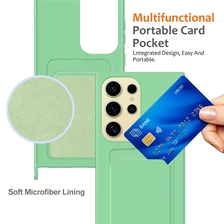 For Samsung Galaxy S24 Ultra Case with Card Holder Liquid Silicone Silky Touch Phone Cover