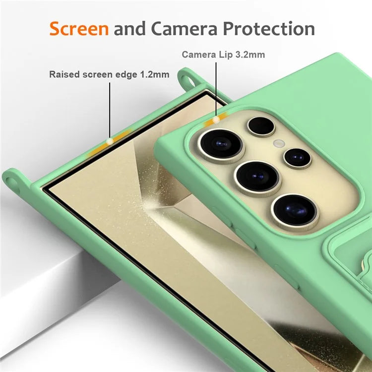 For Samsung Galaxy S24 Ultra Case with Card Holder Liquid Silicone Silky Touch Phone Cover