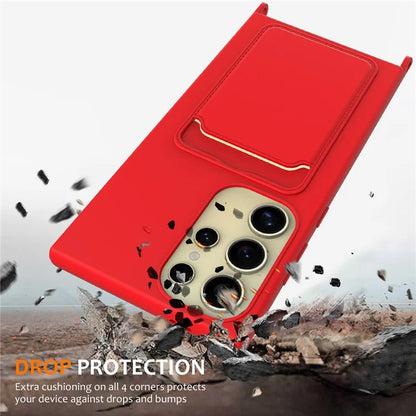 For Samsung Galaxy S24 Ultra Case with Card Holder Liquid Silicone Silky Touch Phone Cover