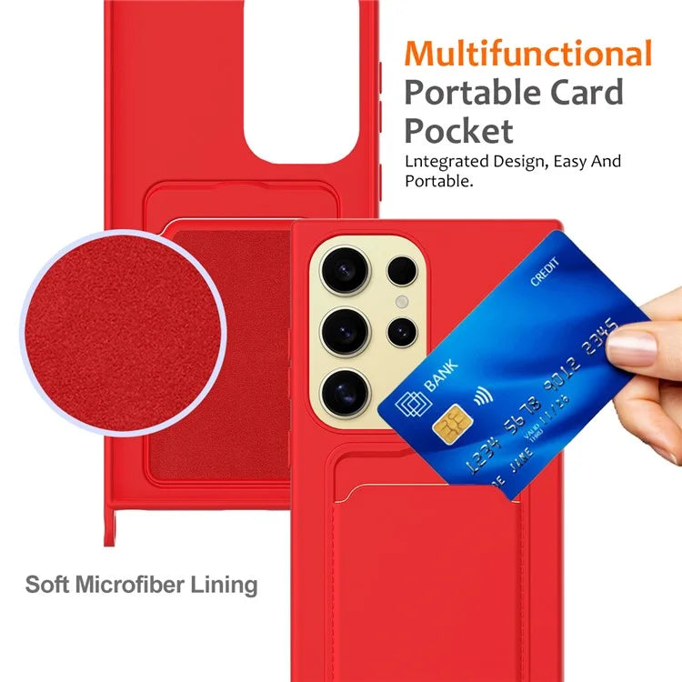 For Samsung Galaxy S24 Ultra Case with Card Holder Liquid Silicone Silky Touch Phone Cover