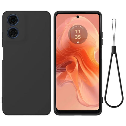 For Motorola Moto G04s 4G / G04 4G Case Liquid Silicone Scratch-proof Protective Shell with Handy Strap