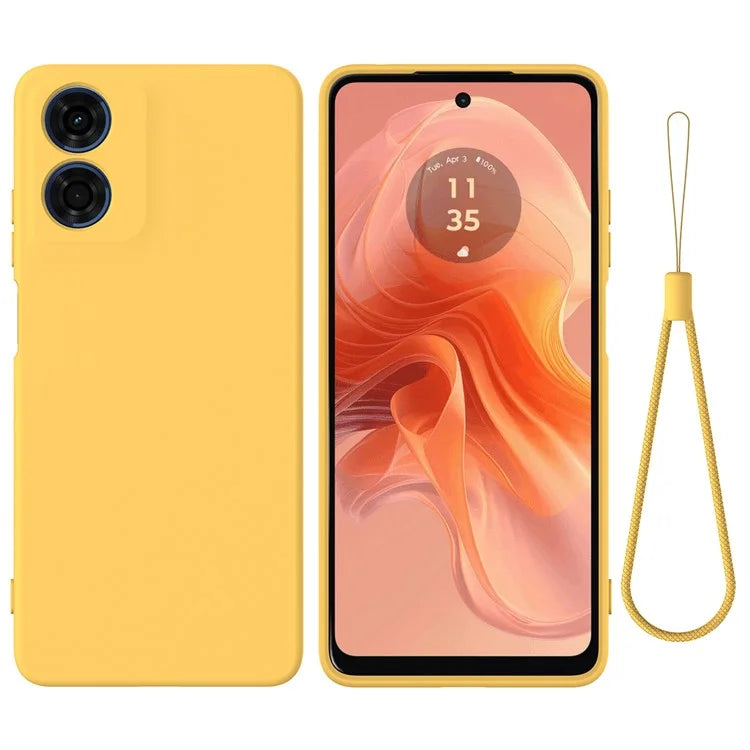 For Motorola Moto G04s 4G / G04 4G Case Liquid Silicone Scratch-proof Protective Shell with Handy Strap
