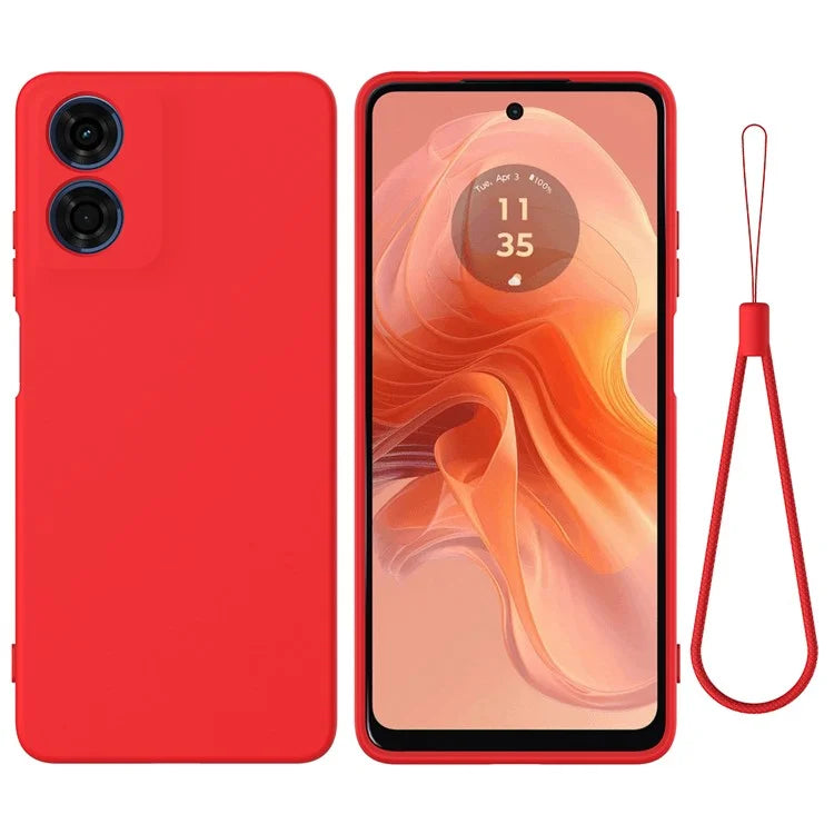 For Motorola Moto G04s 4G / G04 4G Case Liquid Silicone Scratch-proof Protective Shell with Handy Strap