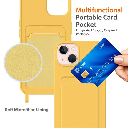 Case for iPhone 15 Plus Shell Liquid Silicone Card Holder Phone Cover with Long Lanyard