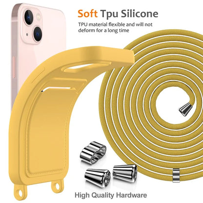 Case for iPhone 15 Plus Shell Liquid Silicone Card Holder Phone Cover with Long Lanyard