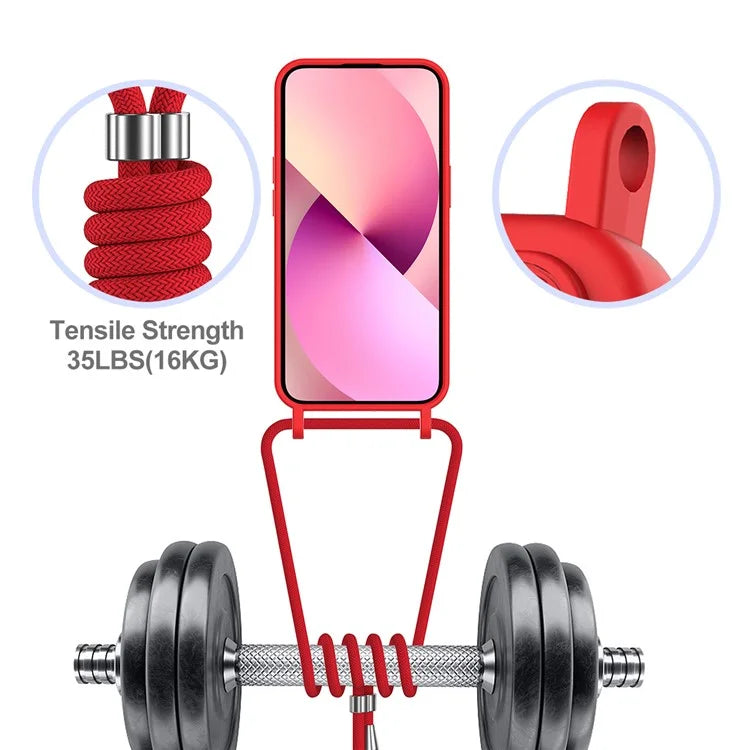 Case for iPhone 15 Plus Shell Liquid Silicone Card Holder Phone Cover with Long Lanyard