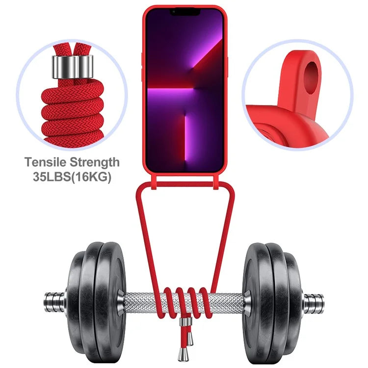 For iPhone 13 Pro Max Liquid Silicone Case Card Holder Phone Cover with Shoulder Strap