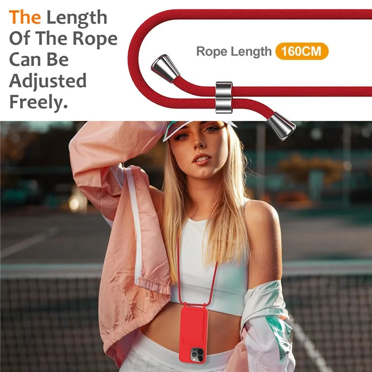 For iPhone 14 Pro Case Liquid Silicone Slim Shockproof Phone Cover with Adjustable Lanyard