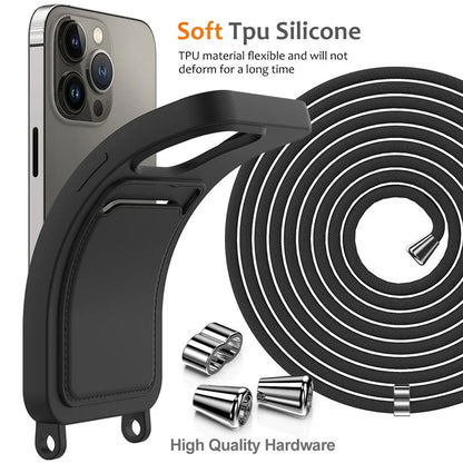 For iPhone 14 Pro Max Case Card Slot Liquid Silicone Phone Shell with Lanyard