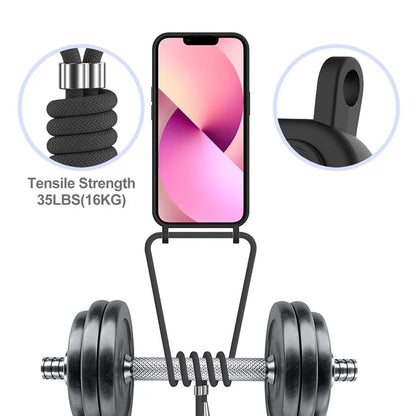 For iPhone 13 Case Liquid Silicone Back Card Holder Phone Cover with Neck Strap