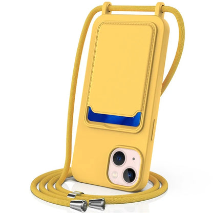 For iPhone 13 Case Liquid Silicone Back Card Holder Phone Cover with Neck Strap