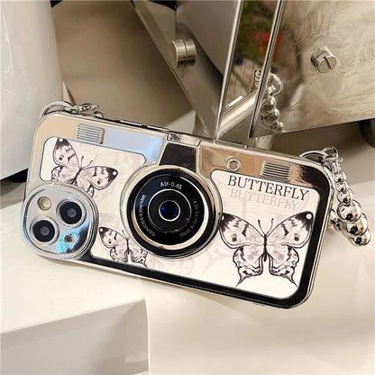 Wholesale Phone Cases for iPhone 13 Electroplating Camera Shaped TPU Phone Cover with Chain