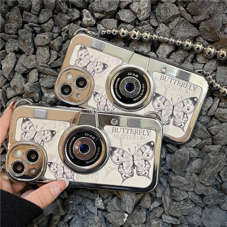 Wholesale Phone Cases for iPhone 13 Electroplating Camera Shaped TPU Phone Cover with Chain